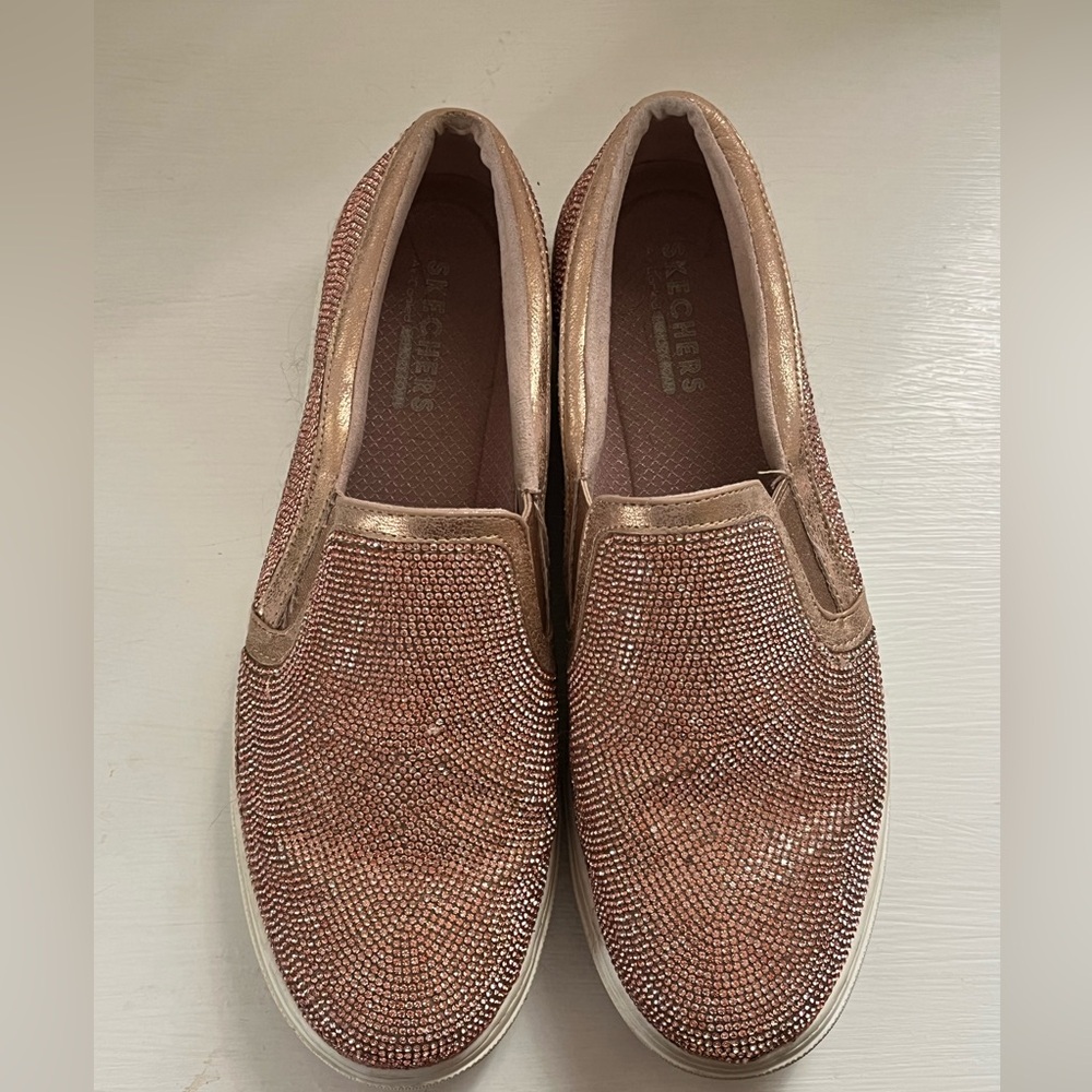 Sketchers Rose Gold Slip On Tennis Shoes